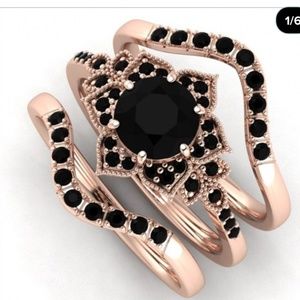 Black Sapphires on three bands rose gold Sz10